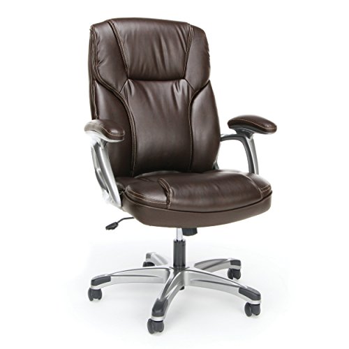 OFM Skórzane krzesło biurowe/komputerowe Essentials z podłokietnikami – ergonomiczne krzesło obrotowe (ESS-6030-BRN)
