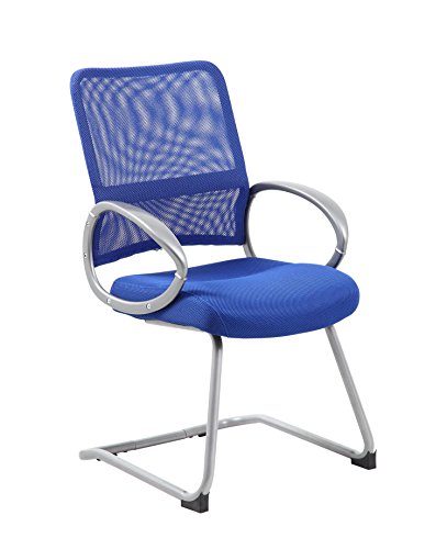 Boss Office Products Krzesło zadaniowe z siatkowym oparciem i wykończeniem cynowym w kolorze niebieskim