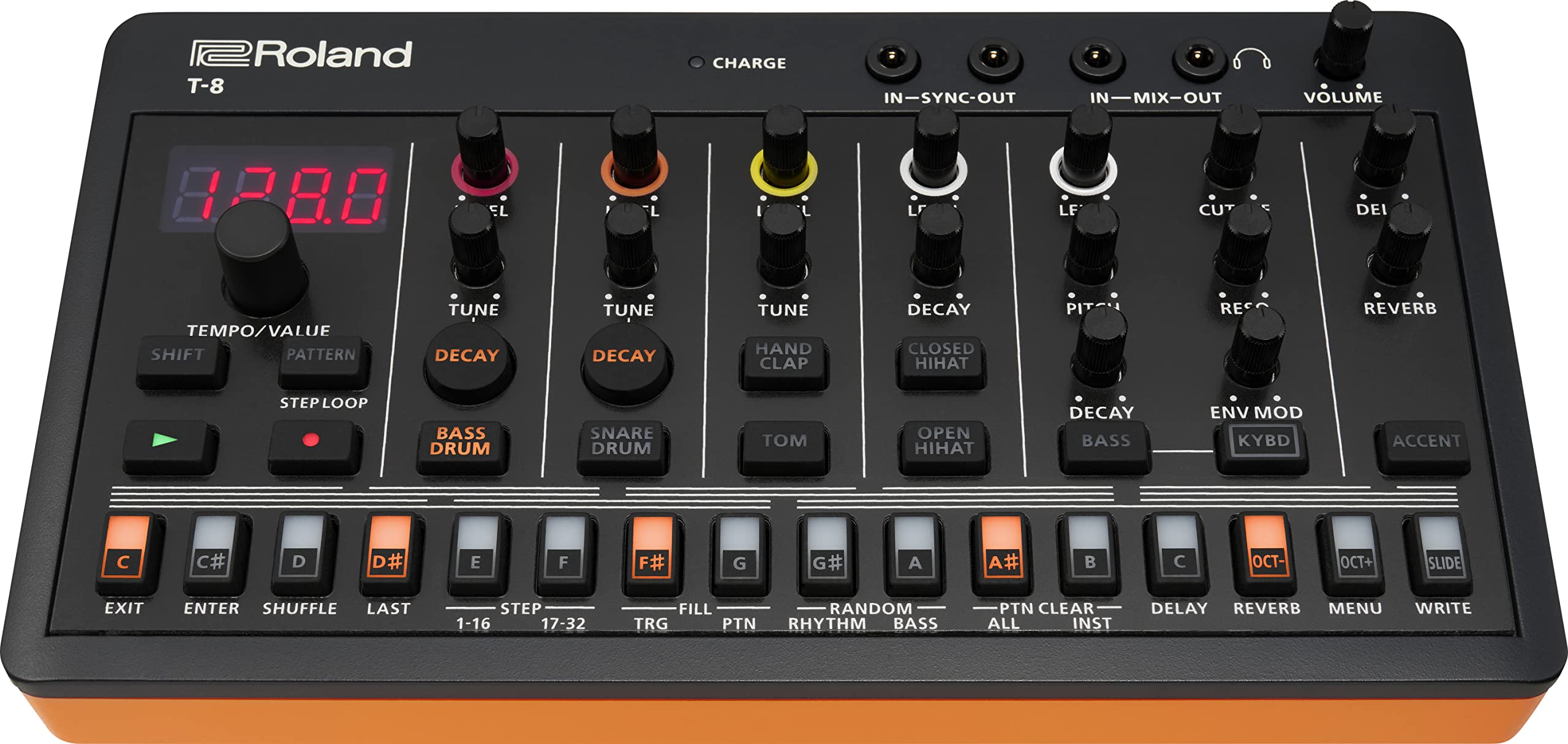 Roland  Ultraprzenośne brzmienia maszyny basowej AIRA Compact T-8 Beat | Sekwencer perkusyjny TR-REC | Sześć utworów rytmicznych | Wbudowane efekty | Łączność USB i MIDI