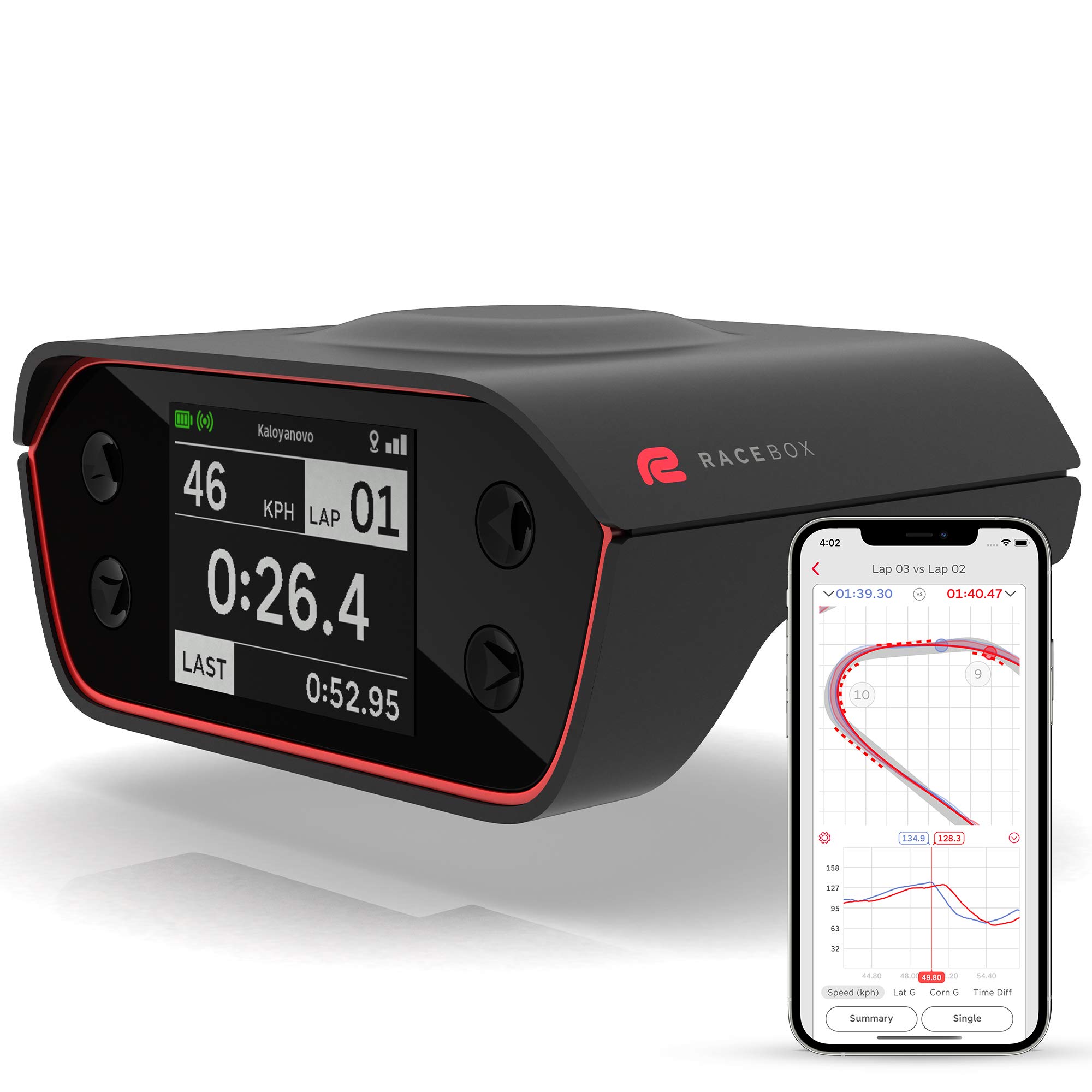 RaceBox Oficjalny miernik wydajności oparty na GPS 10 Hz z aplikacją mobilną - Stoper okrążeń w samochodzie i miernik oporu - Rejestrator danych akcelerometru wyścigowego