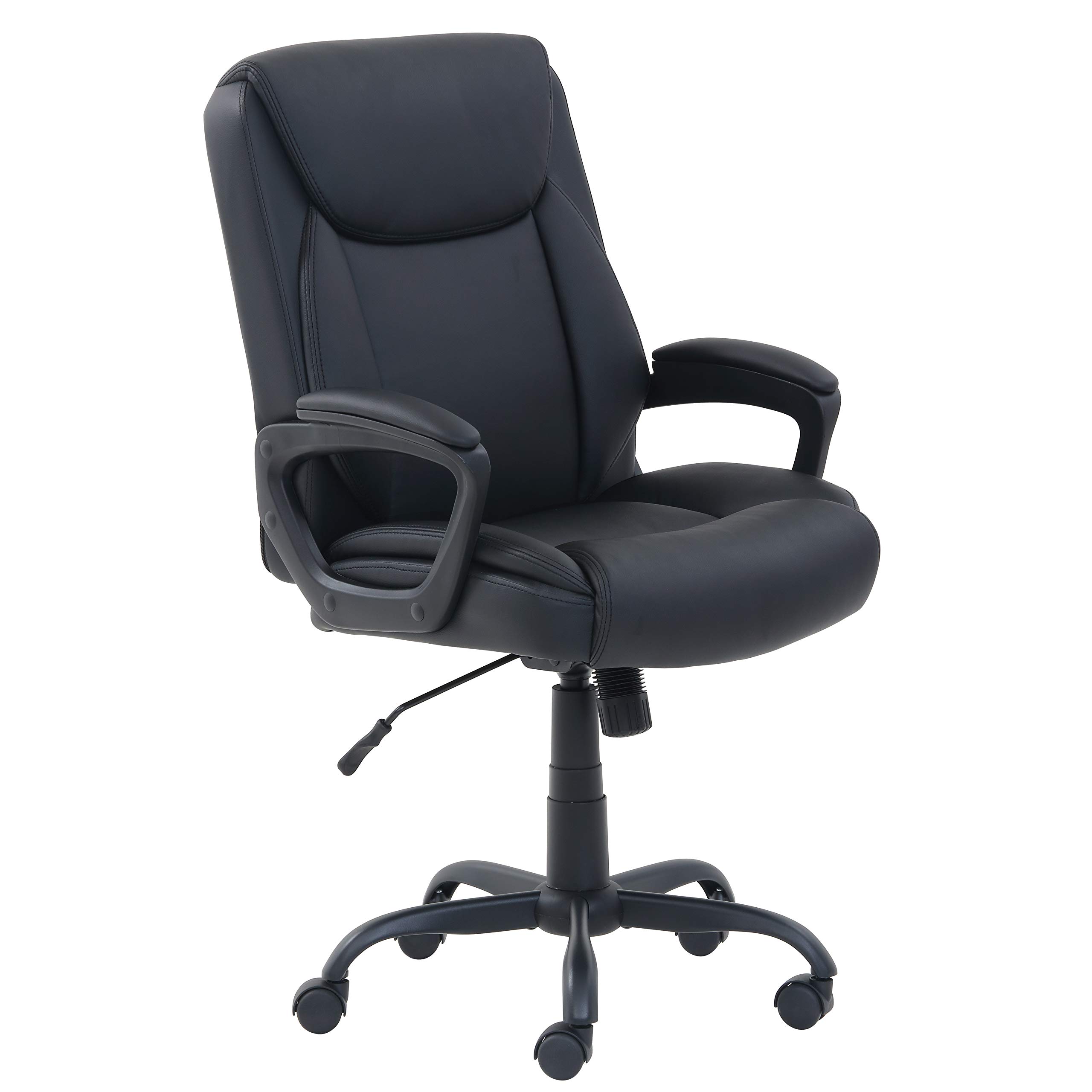Amazon Basics Klasyczne krzesło biurowe do komputera biurowego Puresoft z wyściełanym PU i podłokietnikiem ze środkowym oparciem — certyfikat BIFMA