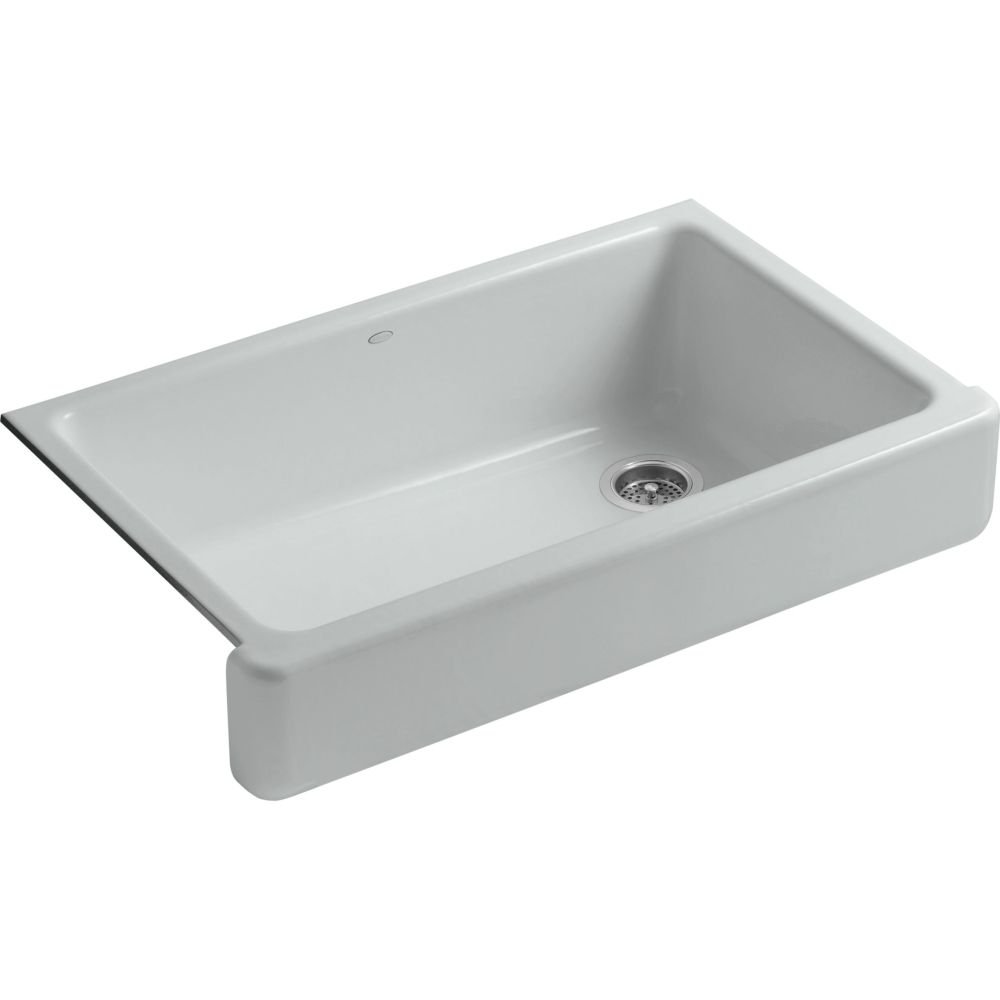 KOHLER K-6488-95 Whitehaven Farmhouse Self-Trimming Apron Front Single Basin Sink with Short Apron, Ice Grey