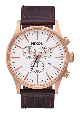 Nixon Skórzany zegarek Sentry Chrono w kolorze różowego złota/brązowego Gator