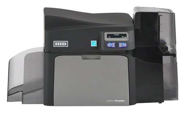 Fargo DTC 4250e Kolorowa drukarka do kart identyfikacyjnych termosublimacyjna/z żywicą termiczną — druk dwustronny