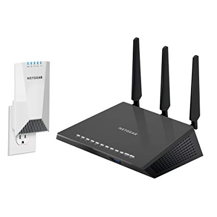 Netgear Trójzakresowy wzmacniacz sieciowy WiFi Nighthawk X4S z możliwością podłączenia do ściany (EX7500) z inteligentnym dwuzakresowym routerem WiFi  Nighthawk AC1750 (R6700)