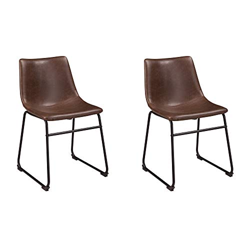 Ashley Furniture Signature Design - Krzesła do jadalni Centiar - Zestaw 2 sztuk - Nowoczesny styl z połowy wieku - Czarna metalowa podstawa - Brązowe siedzisko kubełkowe ze sztucznej skóry