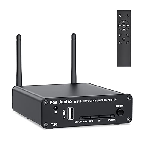  Fosi Audio T10 WiFi Bluetooth 5.0 Wzmacniacz odbiornika stereo 2.4G Moduł routingu Wi-Fi Inteligentny bezprzewodowy wzmacniacz audio Multiroom/wielostrefowy kompatybilny z Airplay Connect - 100 Watt...