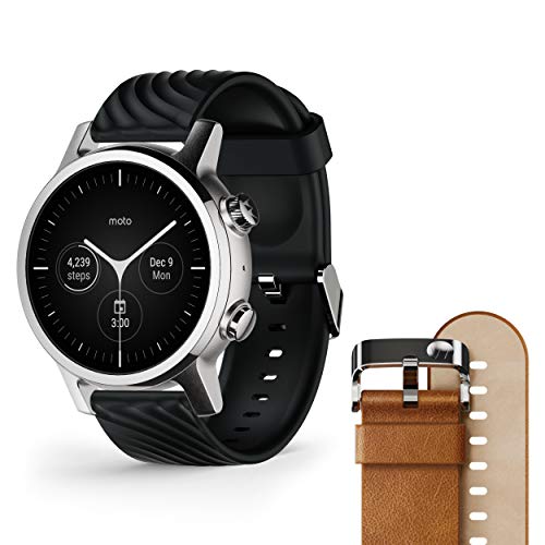  Motorola Moto 360 3. generacji 2020 – Wear OS by Google – Luksusowy smartwatch ze stali nierdzewnej z dołączonymi paskami sportowymi z prawdziwej skóry i odpornymi na uderzenia – Stalowo-szary...
