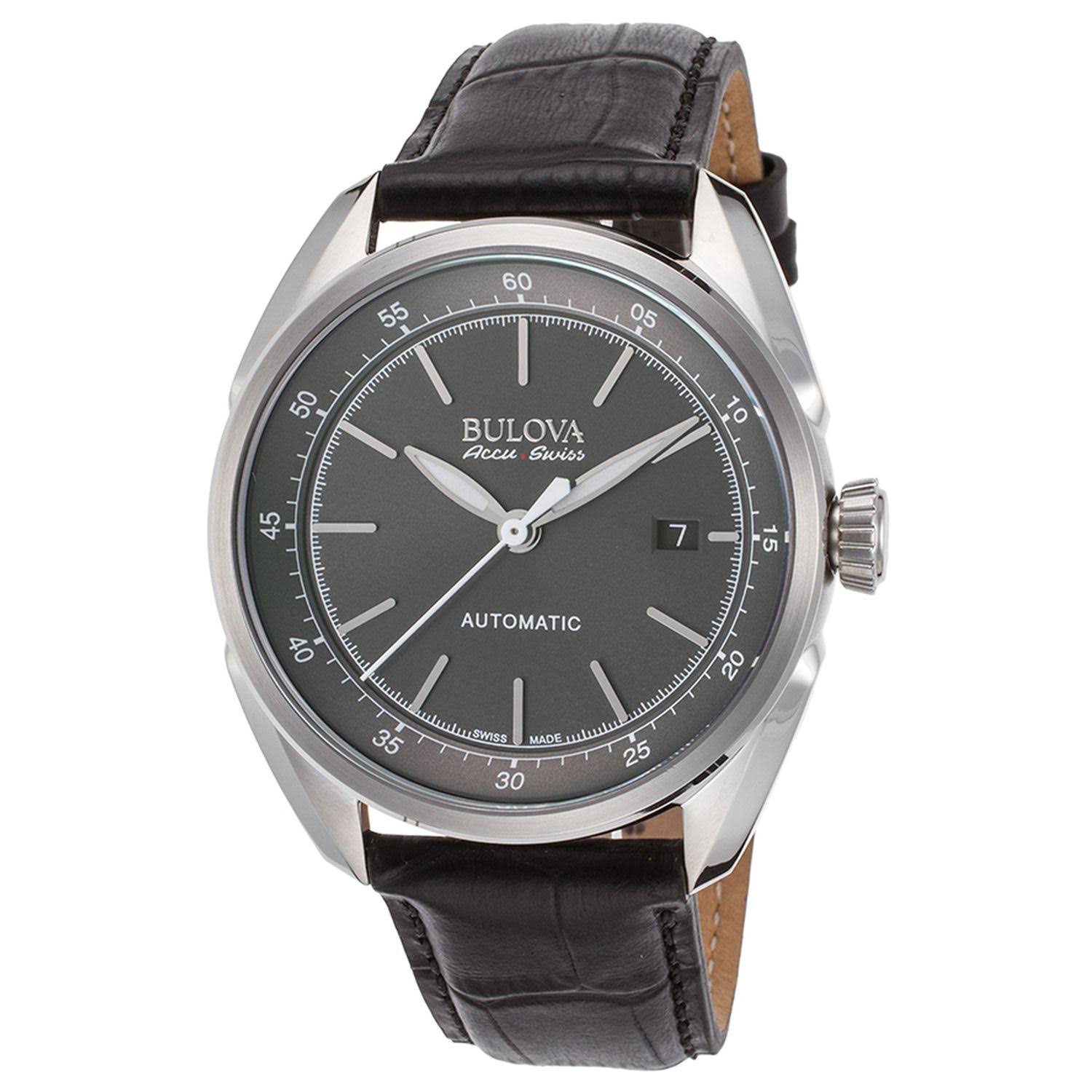 Bulova Corporation Męski automatyczny zegarek Bulova ze stali nierdzewnej i czarnej skóry (model: 63B188)