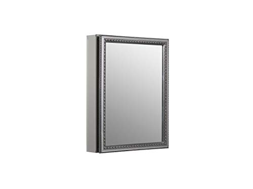 KOHLER K-CB-CLW2026SS 20 cali x 26 cali Aluminiowa szafka łazienkowa z drzwiami z lustrem w ozdobnej srebrnej ramce; Montaż wnękowy lub powierzchniowy
