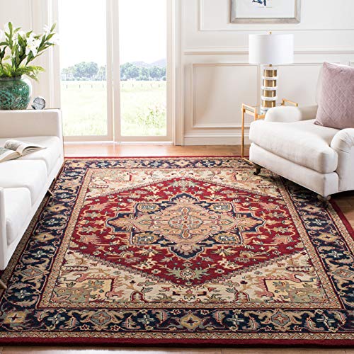 Safavieh Kolekcja Heritage HG625A Ręcznie robiony tradycyjny orientalny dywan Heriz z czerwonym wełnianym dywanikiem kwadratowym (kwadrat 6 stóp)