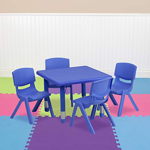 Flash Furniture 24-calowy kwadratowy plastikowy stół do ćwiczeń z regulacją wysokości i 4 krzesłami