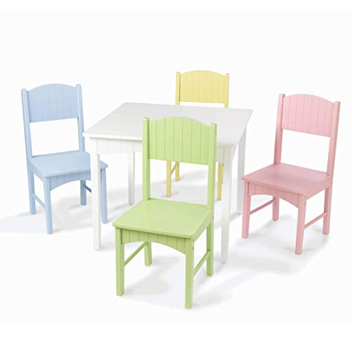 KidKraft Drewniany stół i 4 krzesła dla dzieci Nantucket z boazerią – pastelowy