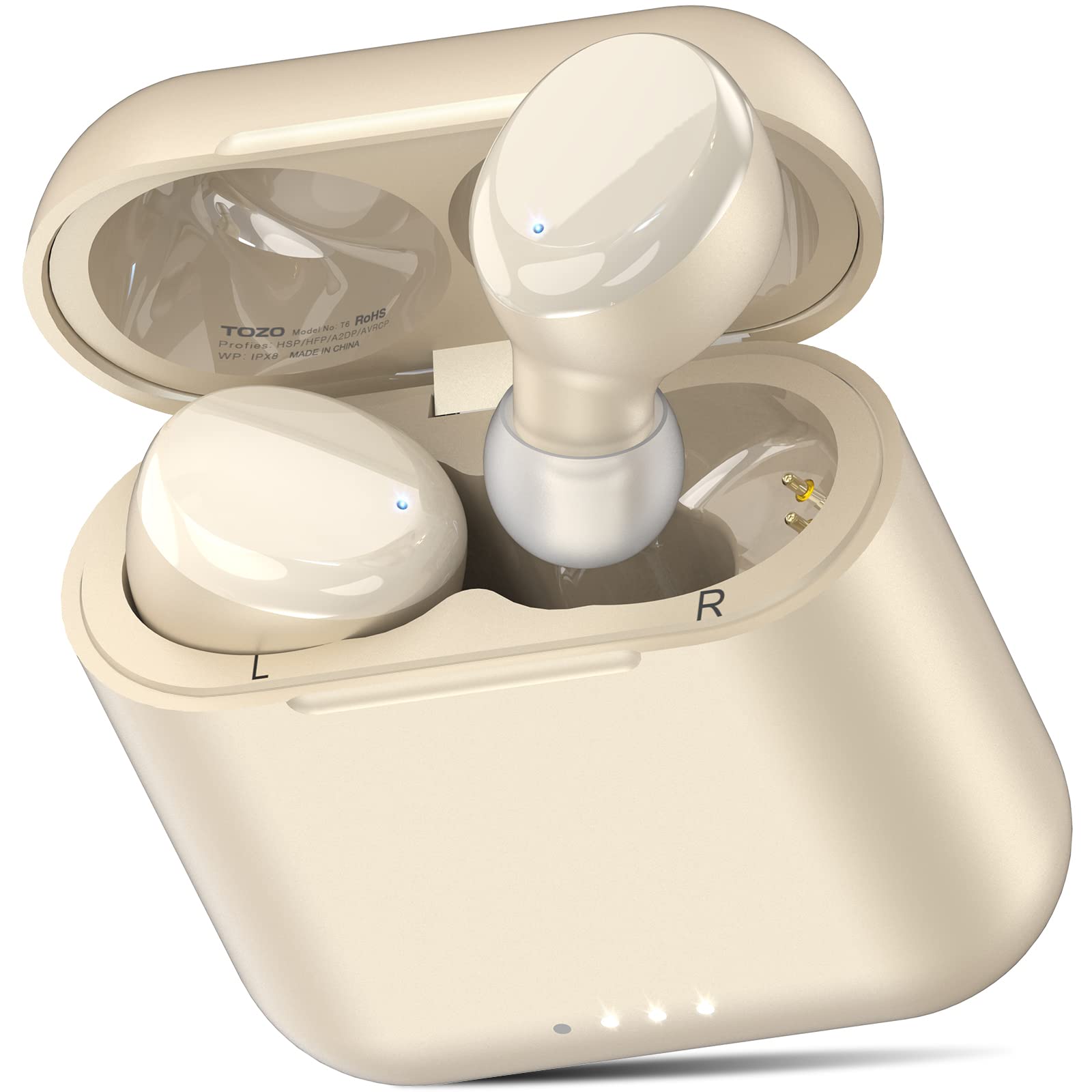  TOZO T6 True Bezprzewodowe słuchawki douszne Słuchawki Bluetooth 5.3 Sterowanie dotykowe z bezprzewodowym etui do ładowania IPX8 Wodoodporne słuchawki stereo douszne Wbudowany mikrofon Zestaw...
